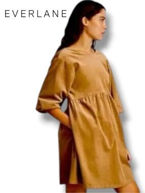 Everlane “The Corduroy Mini Dress” Puff Sleeve Oversized Babydoll Dress size Med